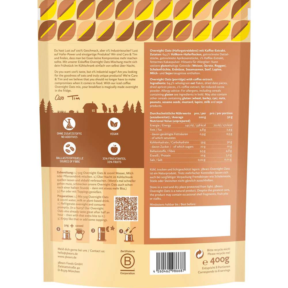 Produktabbildung 3Bears Overnight Oats Eiskaffee