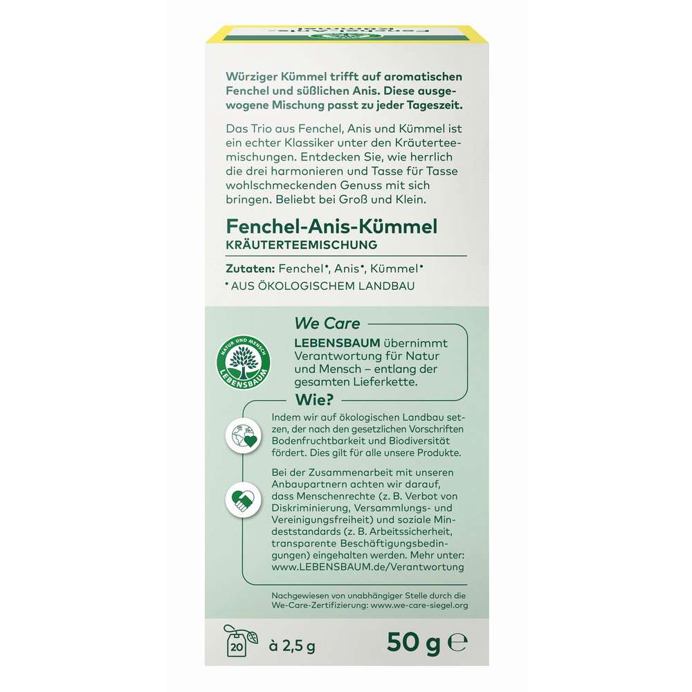Produktabbildung Lebensbaum Bio Kräutertee, Fenchel-Anis-Kümmel