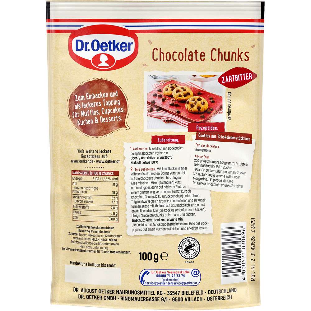 Produktabbildung Dr. Oetker Chocolate Chunks Schokostücke, Zartbitter