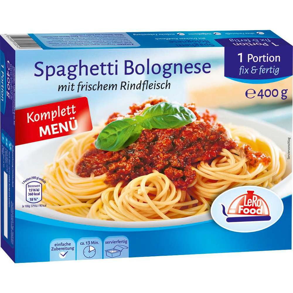 Produktabbildung Lero Food Fertiggericht Spaghetti Bolognese, tiefgekühlt