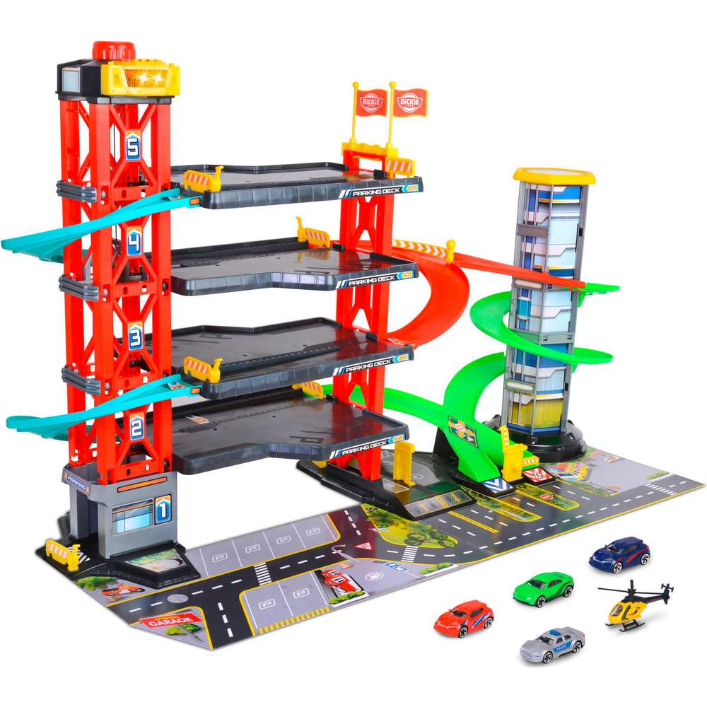 Produktabbildung Dickie Toys Parkhaus, 4 Ebenen + Autos + Hubschrauber