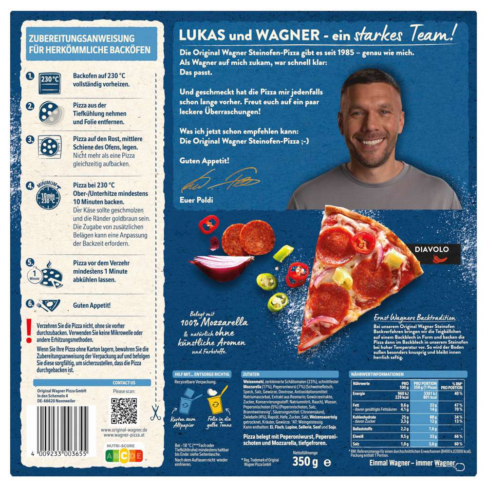 Produktabbildung Wagner Steinofen Pizza Diavolo scharf, tiefgekühlt