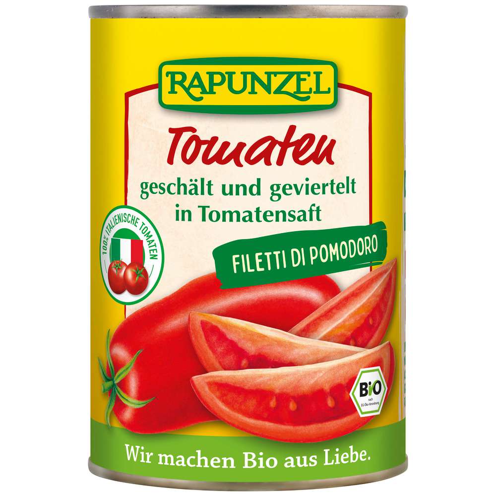 Produktabbildung Rapunzel Tomaten geschält/geviertelt
