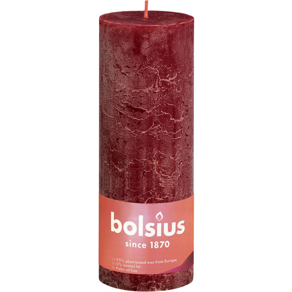 Produktabbildung Bolsius Rustik Kerze 19x6,8cm, samtrot