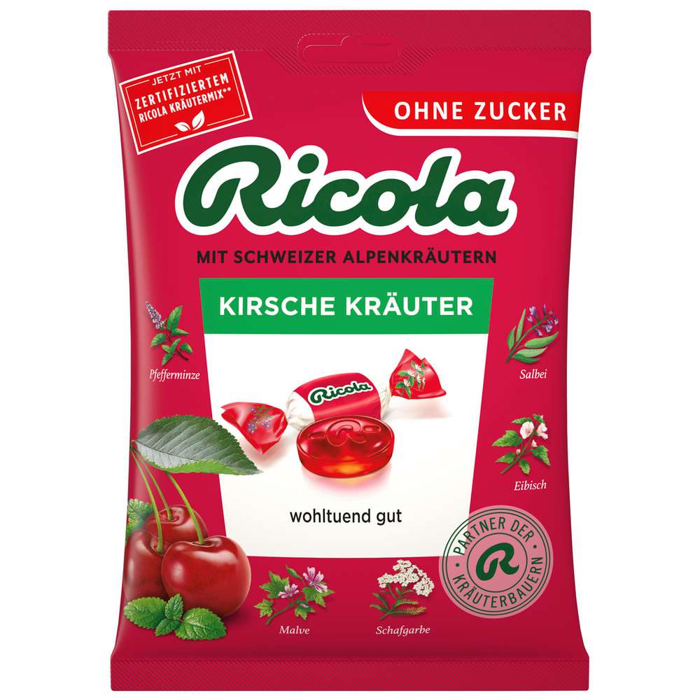 Produktabbildung Ricola Bonbons Kirsche Kräuter, zuckerfrei