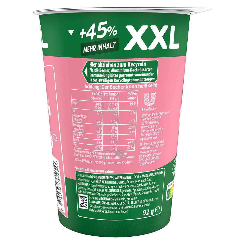 Produktabbildung Knorr Big Pot Pasta Snack Käse Sahne
