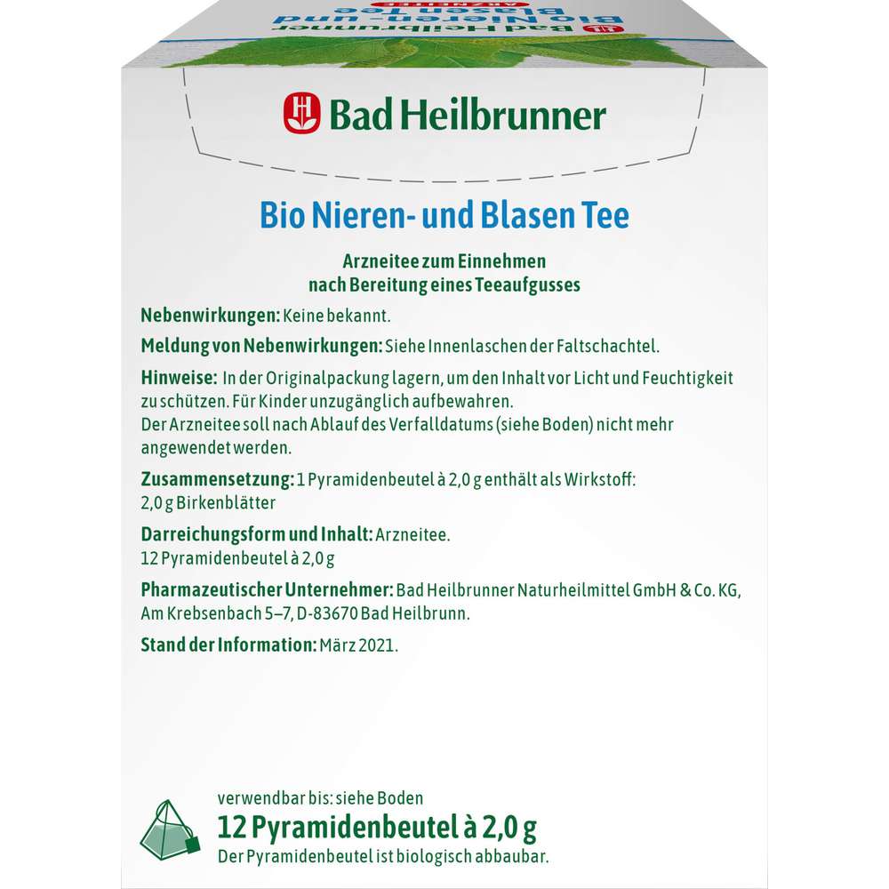 Produktabbildung Bad Heilbrunner Bio Nieren- und Blasen Tee