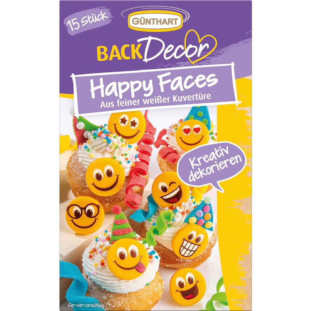 Produktabbildung Günthart Schokolade Happy Faces, weiße Kuvertüre