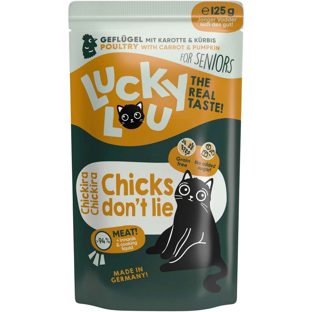 Produktabbildung Lucky Lou Katzen-Nassfutter Senior, Geflügel mit Karotte & Kürbis