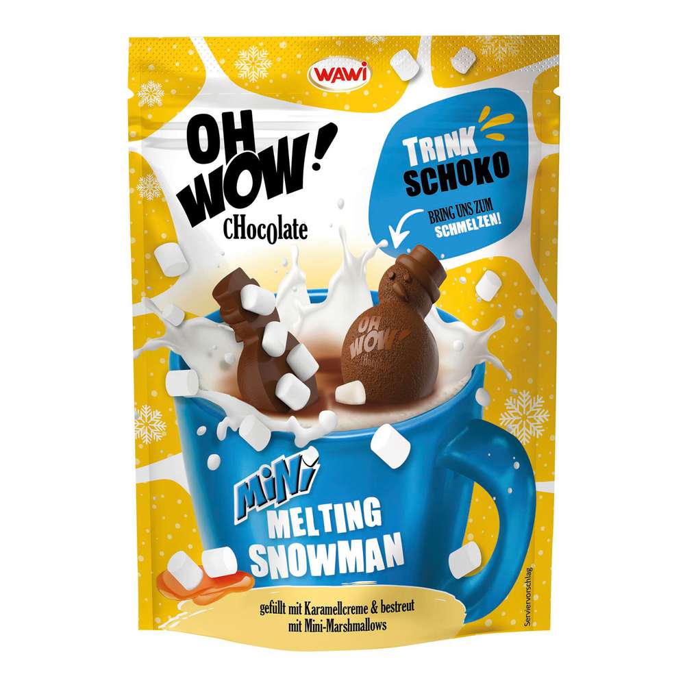 Produktabbildung Wawi OH WOW! Chocolate Mini Melting Snowman Karamell, Trink-Schoko, gefüllt mit Karamellcreme
