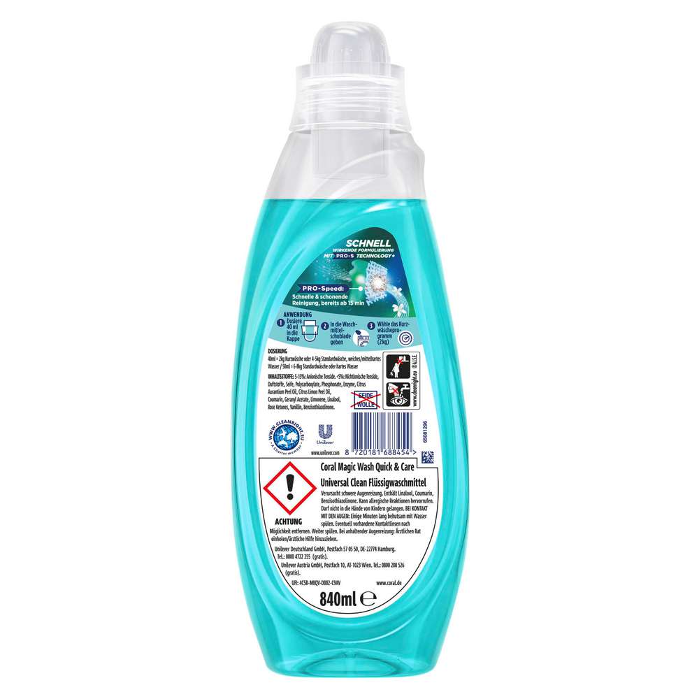 Produktabbildung Coral Waschmittel flüssig Magic Wash, Quick & Care