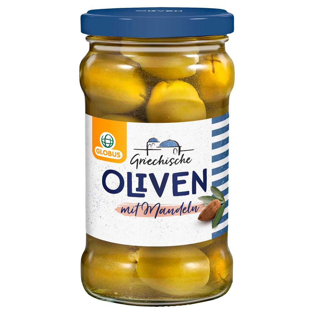 Produktabbildung GLOBUS Griechische grüne Oliven, gefüllt mit Mandeln