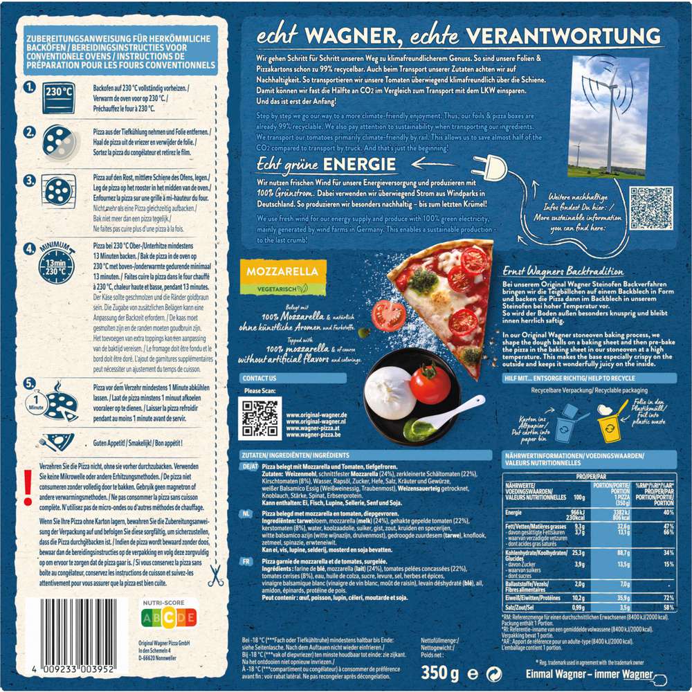 Produktabbildung Wagner Steinofen Pizza Mozzarella, tiefgekühlt