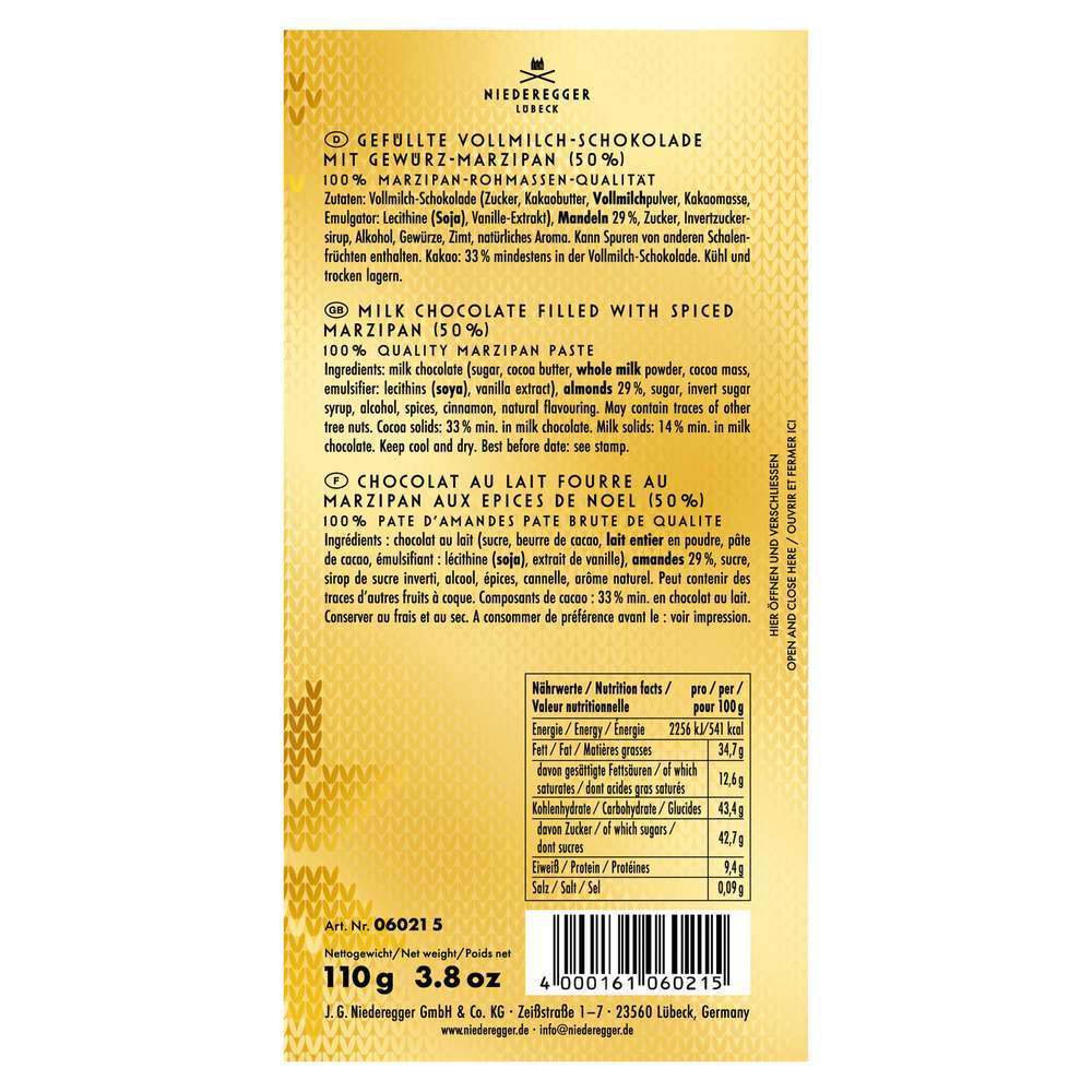 Produktabbildung Niederegger Weihnachtsschokolade Marzipan