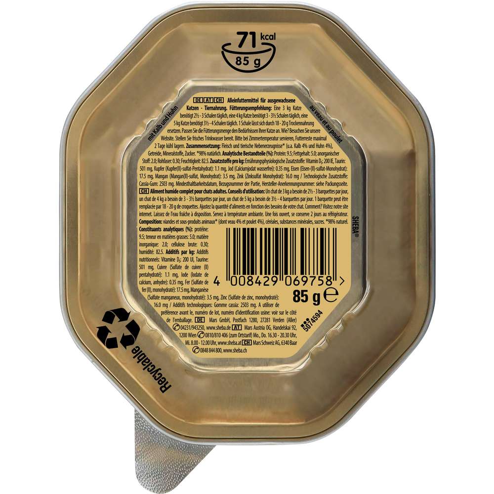 Produktabbildung Sheba Katzen-Nassfutter Classics in Pastete, Kalb & Huhn