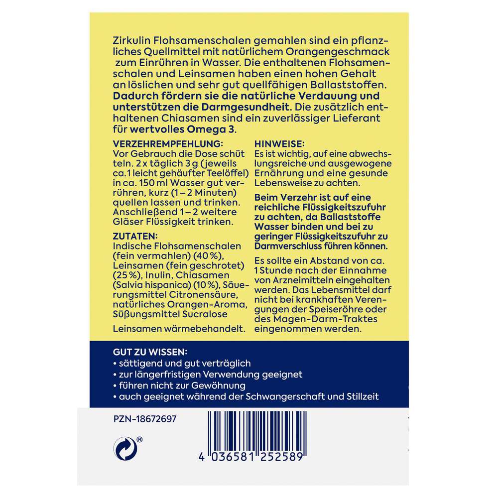 Produktabbildung Zirkulin Flohsamenschalen gemahlen 
