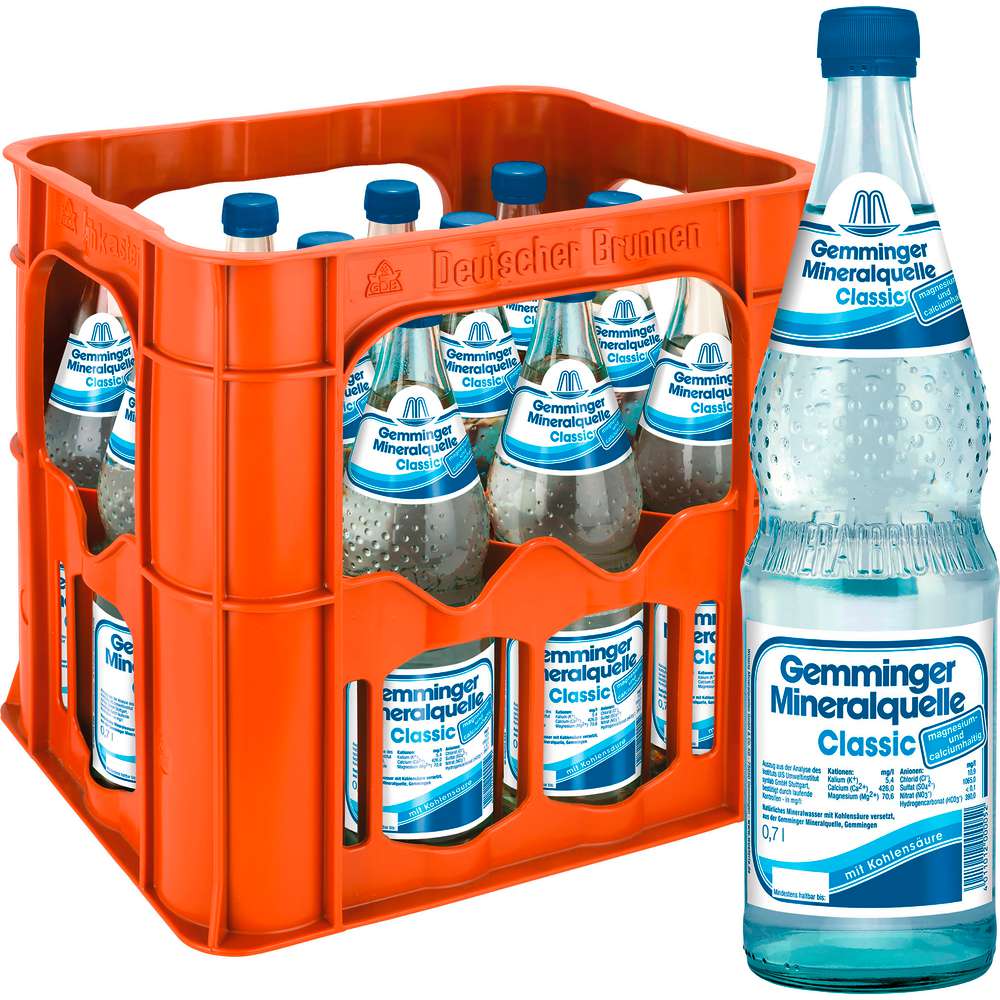 Produktabbildung Gemminger Mineralwasser Sprudel, Classic (12x 0,700 Liter)