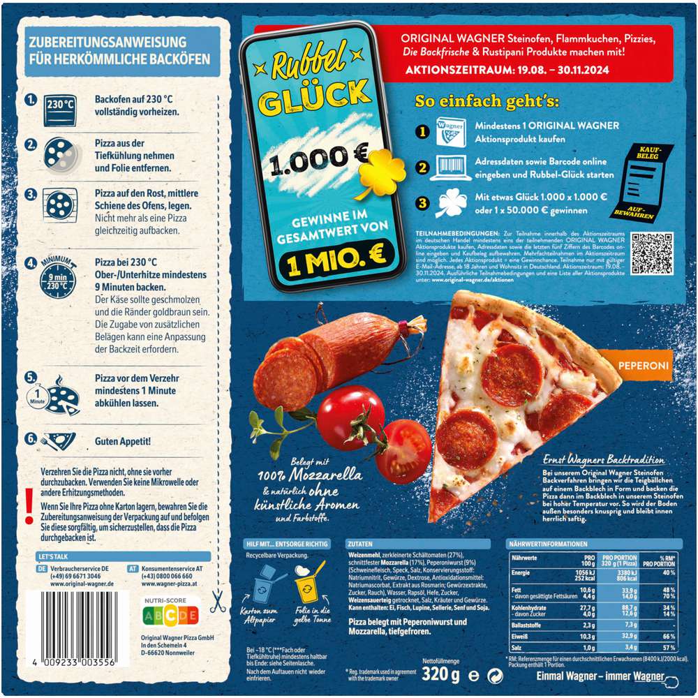 Produktabbildung Wagner Steinofen Pizza Pepperoni, tiefgekühlt