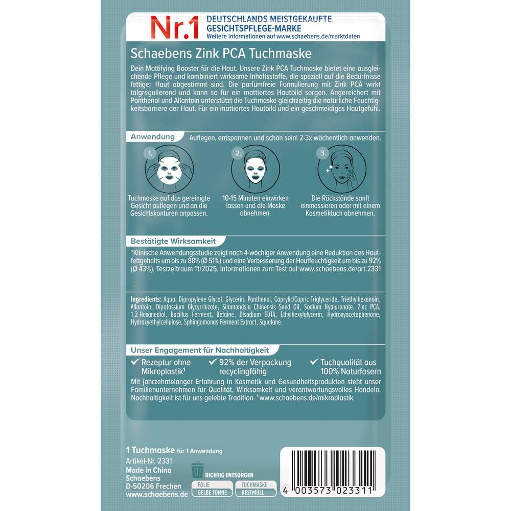 Produktabbildung Schaebens Tuchmaske, Zink