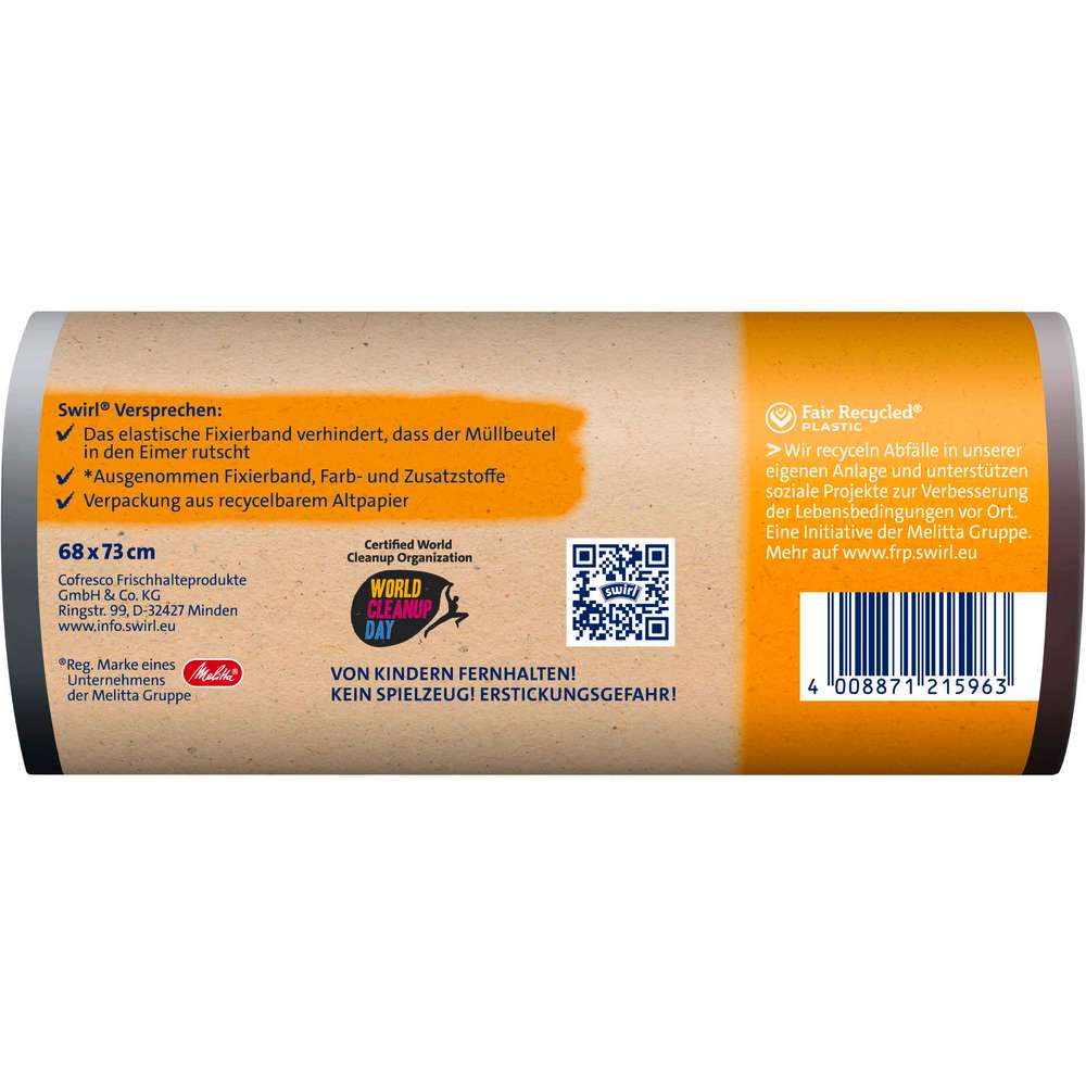 Produktabbildung Swirl Fixierband-Müll-Beutel, 10 x 60l