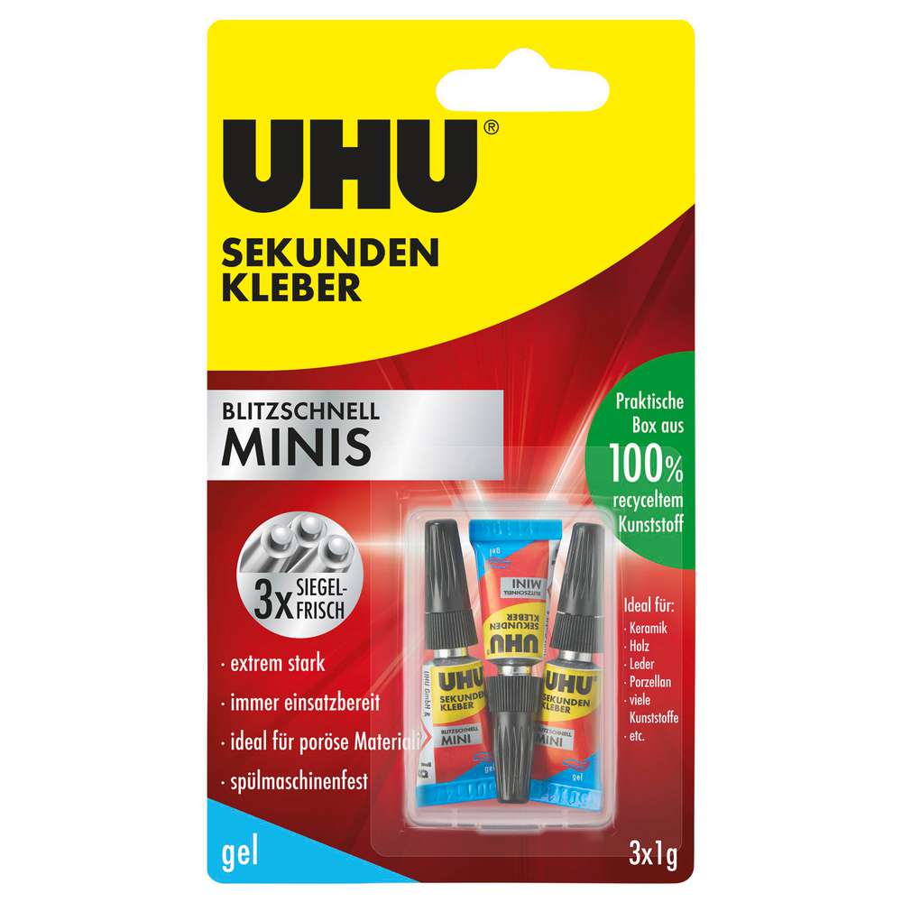 Produktabbildung UHU Sekundenkleber blitzschnell MINIS, Gel 3x1g