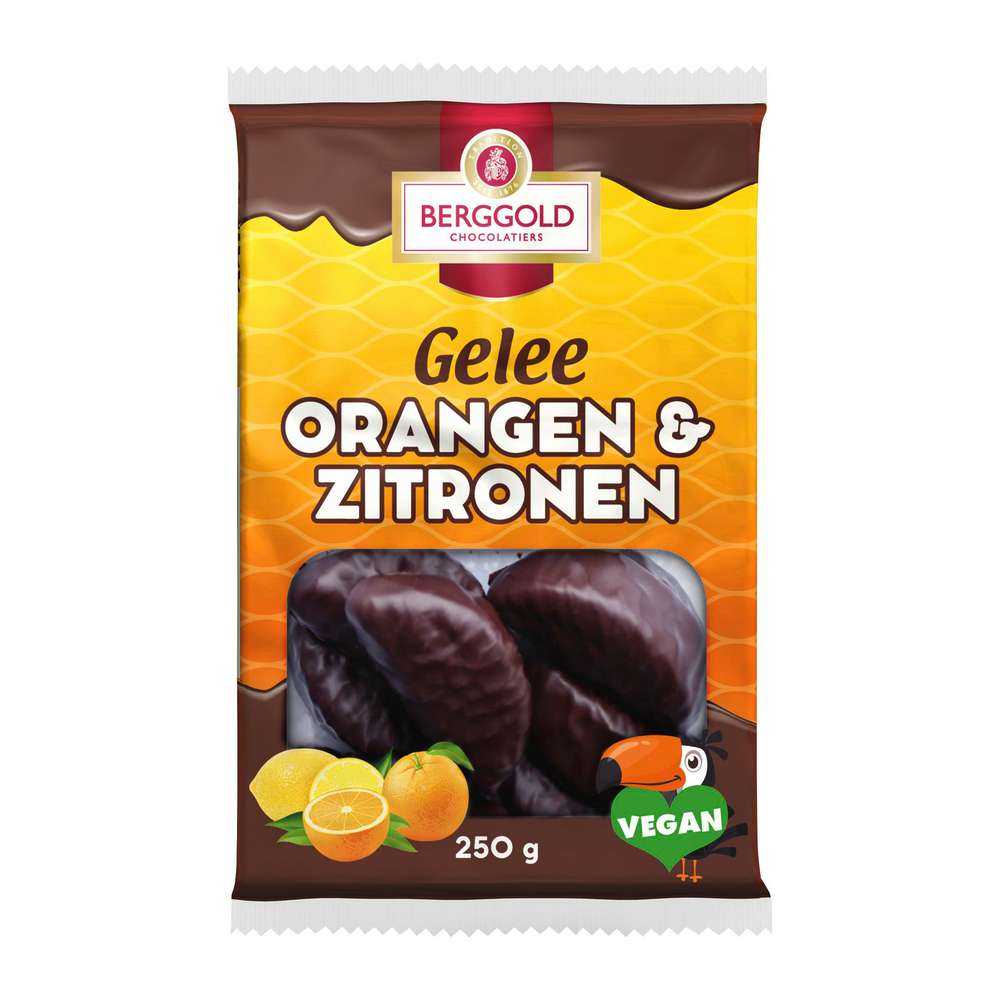 Produktabbildung Berggold Gelee Früchte schokoliert, Orange & Zitrone