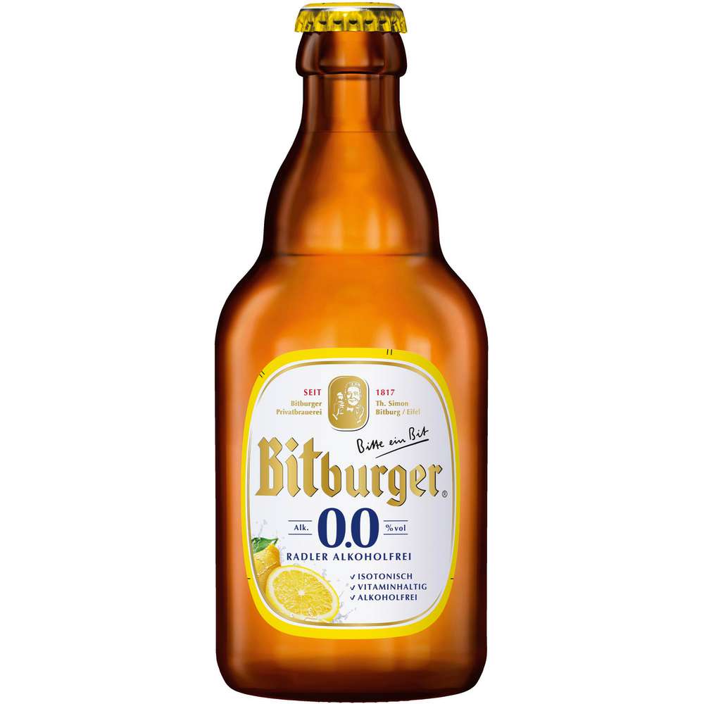 Produktabbildung Bitburger Biermischgetränk, Stubbi, 0,0%, Radler , alkoholfrei