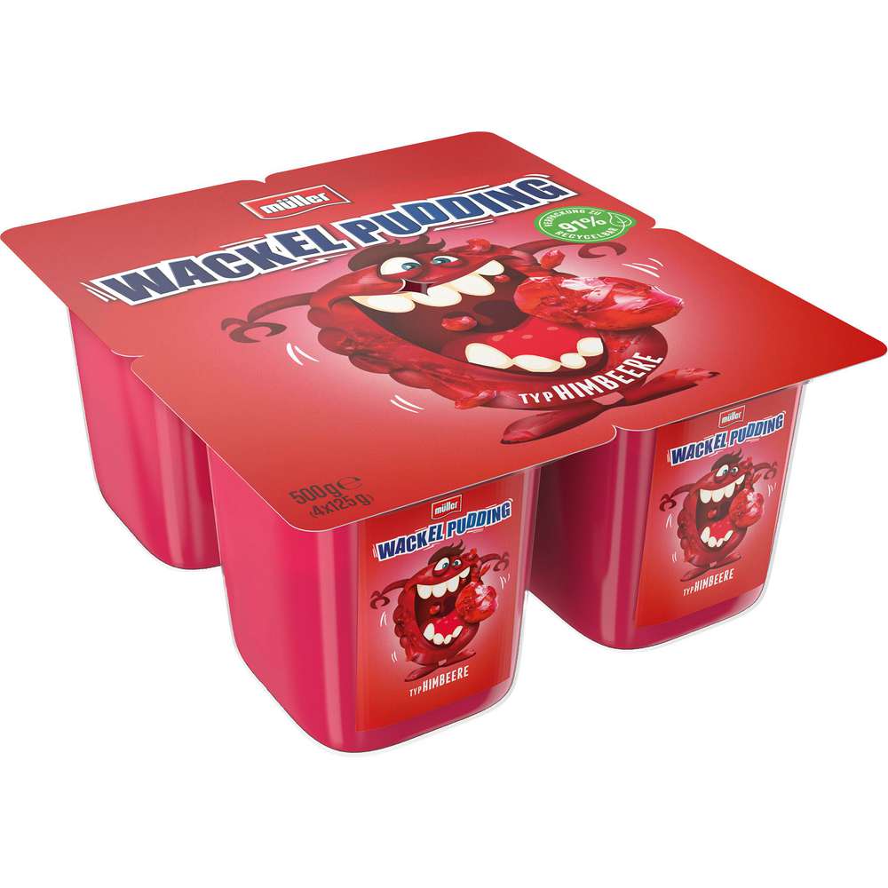 Produktabbildung Müller Wackelpudding, Himbeere, 4 x 125g