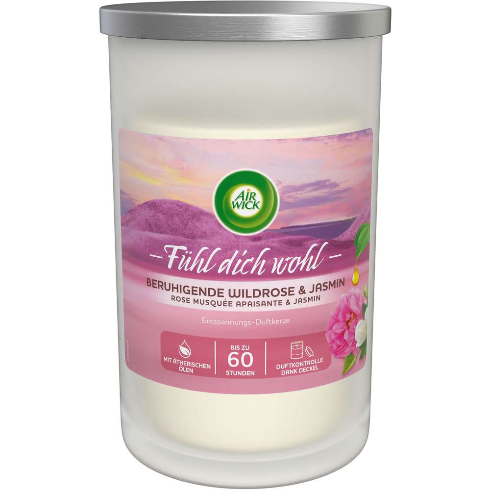 Produktabbildung Air Wick Entspannungs-Duftkerze, Fühl dich wohl Beruhigende Wildrose & Jasmin