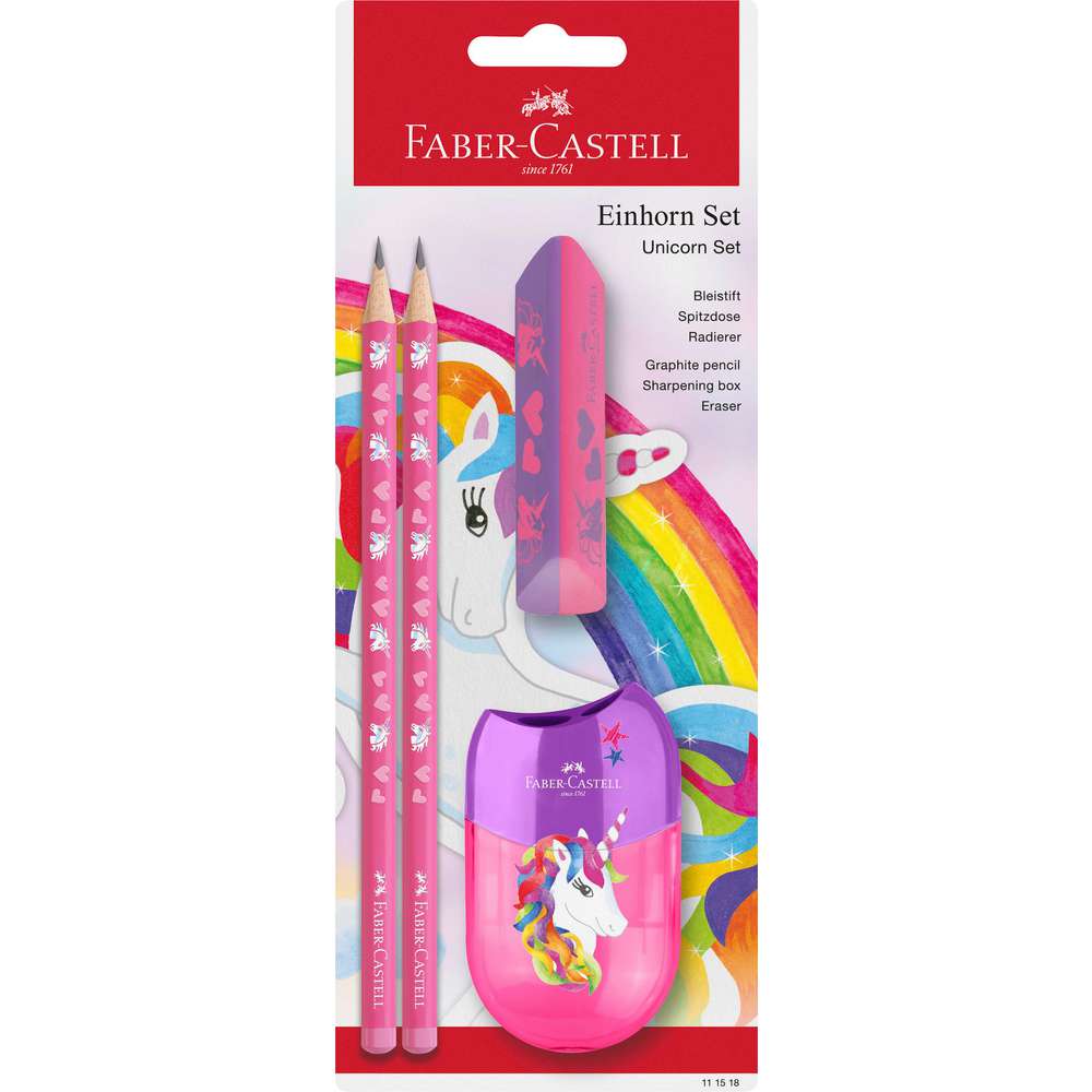 Produktabbildung Faber-Castell Schreibset-Einhorn, Bleistift + Spitzdose + Radierer