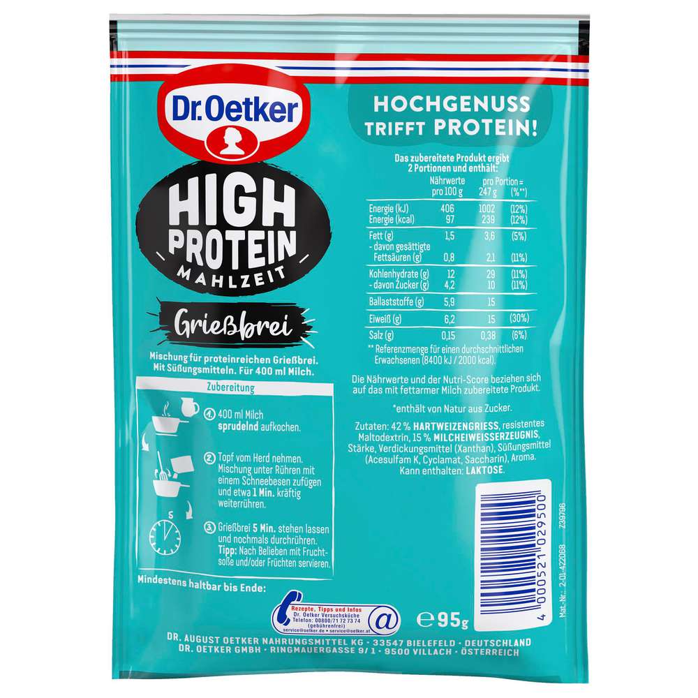 Produktabbildung Dr. Oetker Grießbrei, High Protein, Mahlzeit
