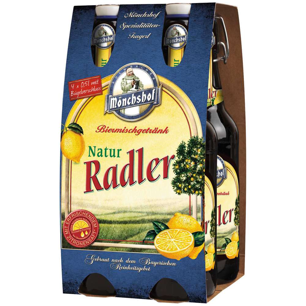 Produktabbildung Mönchshof Biermischgetränk, Natur-Radler, 2,5 % (4x 0,500 Liter)