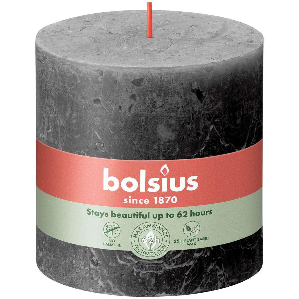 Produktabbildung Bolsius Stumpenkerze Rustik XXL 10x10cm, stürmisches grau