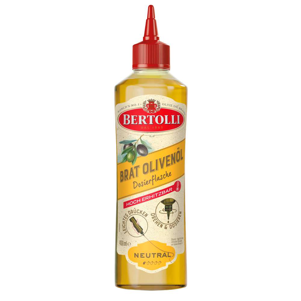 Produktabbildung Bertolli Brat Olivenöl in der Dosierflasche