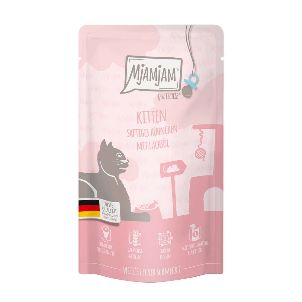 Produktabbildung MjAMjAM Katzen-Nassfutter,  Kitten Huhn/Lachsöl
