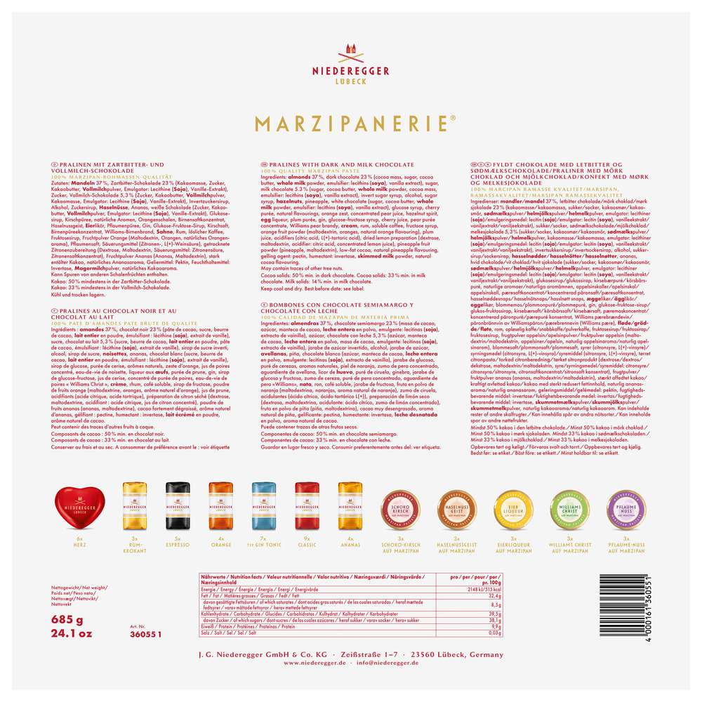 Produktabbildung Niederegger Marzipanerie- Pralinen mit Alkohol