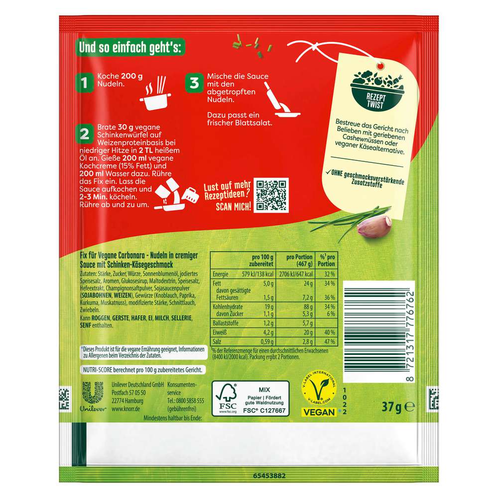 Produktabbildung Knorr Fix-Würzmischung Vegan, Carbonara