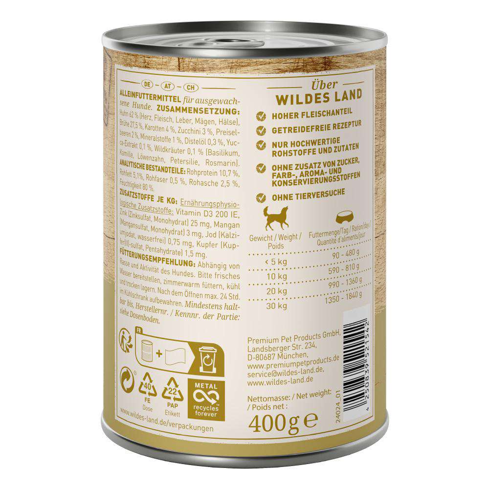 Produktabbildung Wildes Land Hunde-Nassfutter Huhn/Karotte/Zucchini