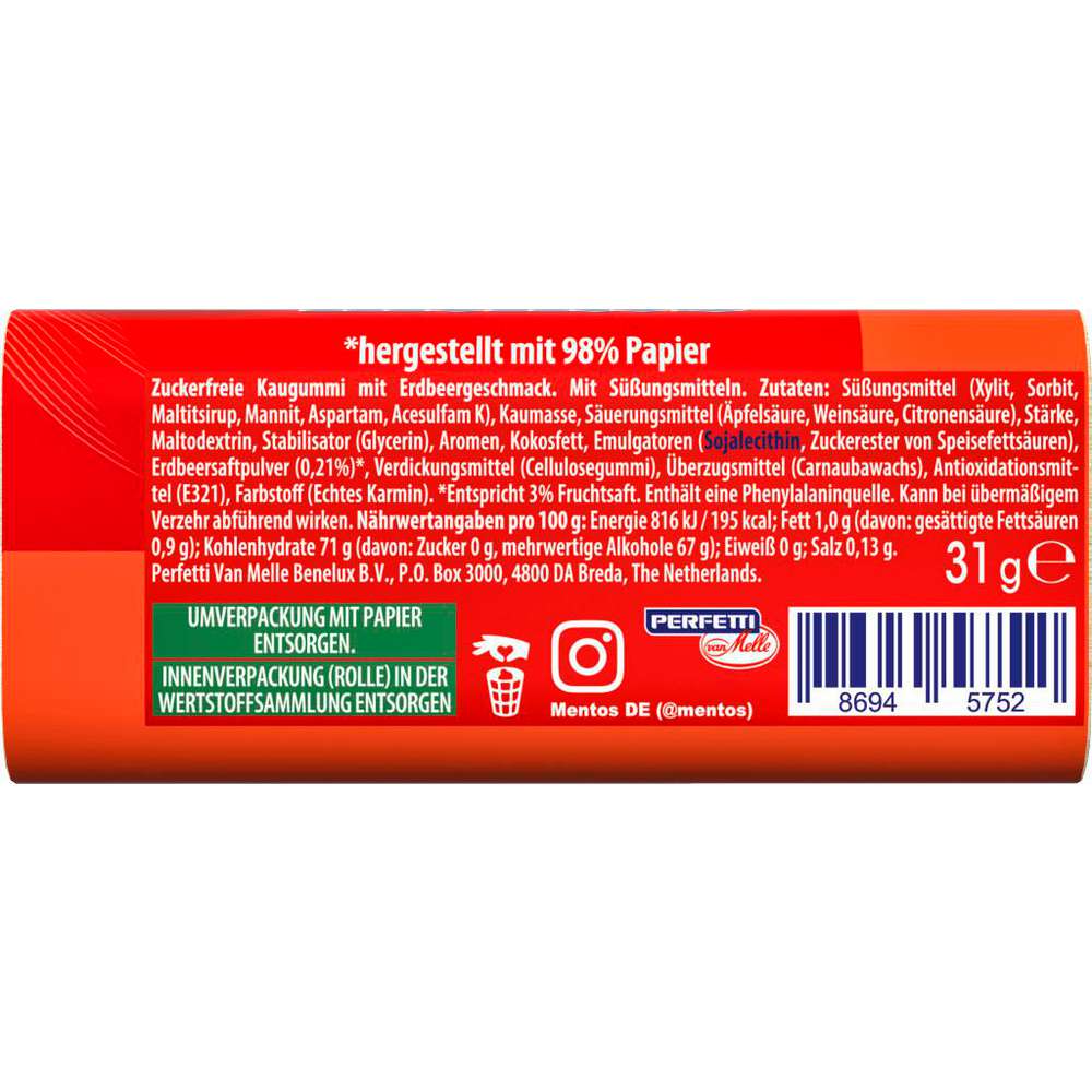 Produktabbildung Mentos Kaugummi Pure Fresh Erdbeer 