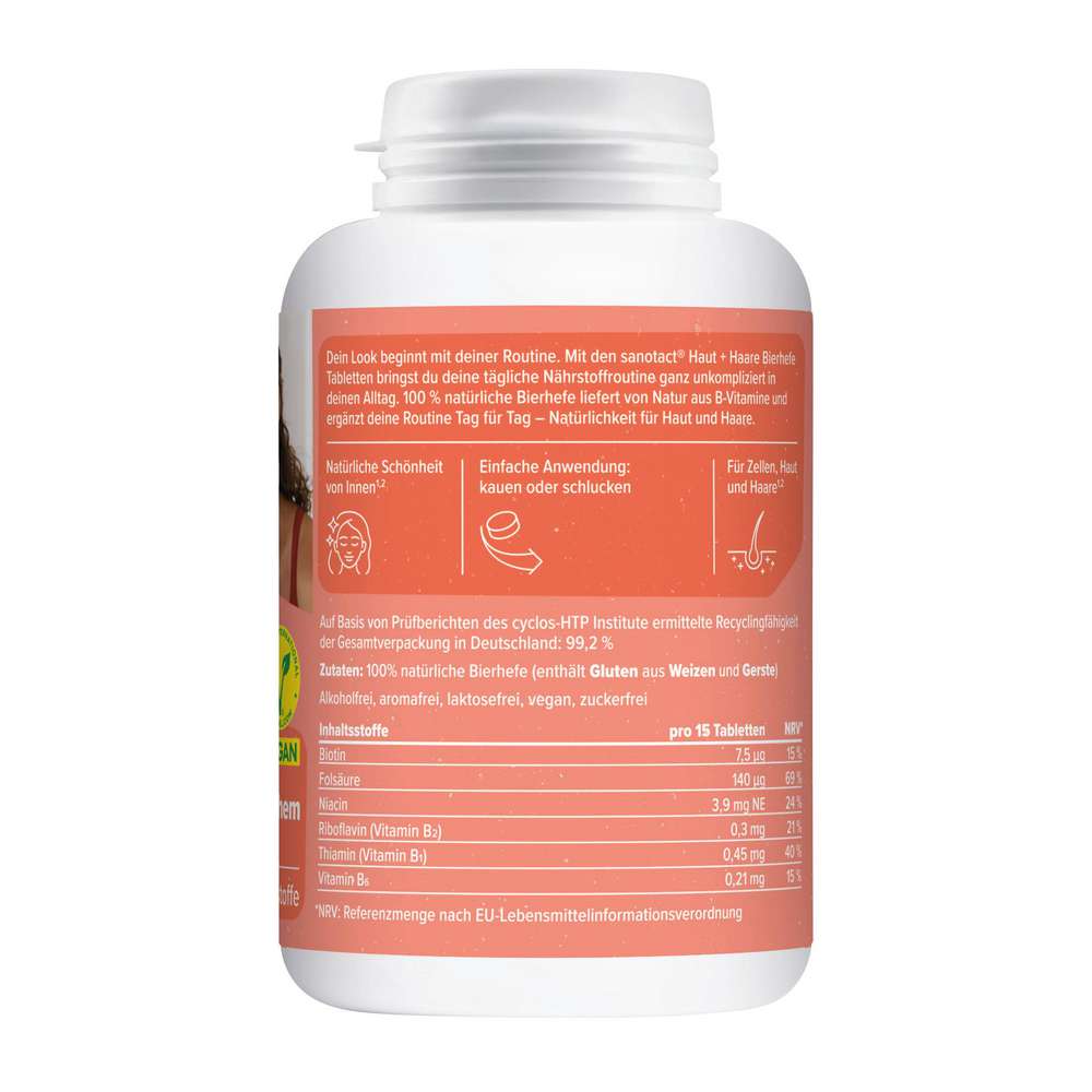 Produktabbildung sanotact Haut + Haare 100% natürliche Bierhefe & Biotin Tabletten