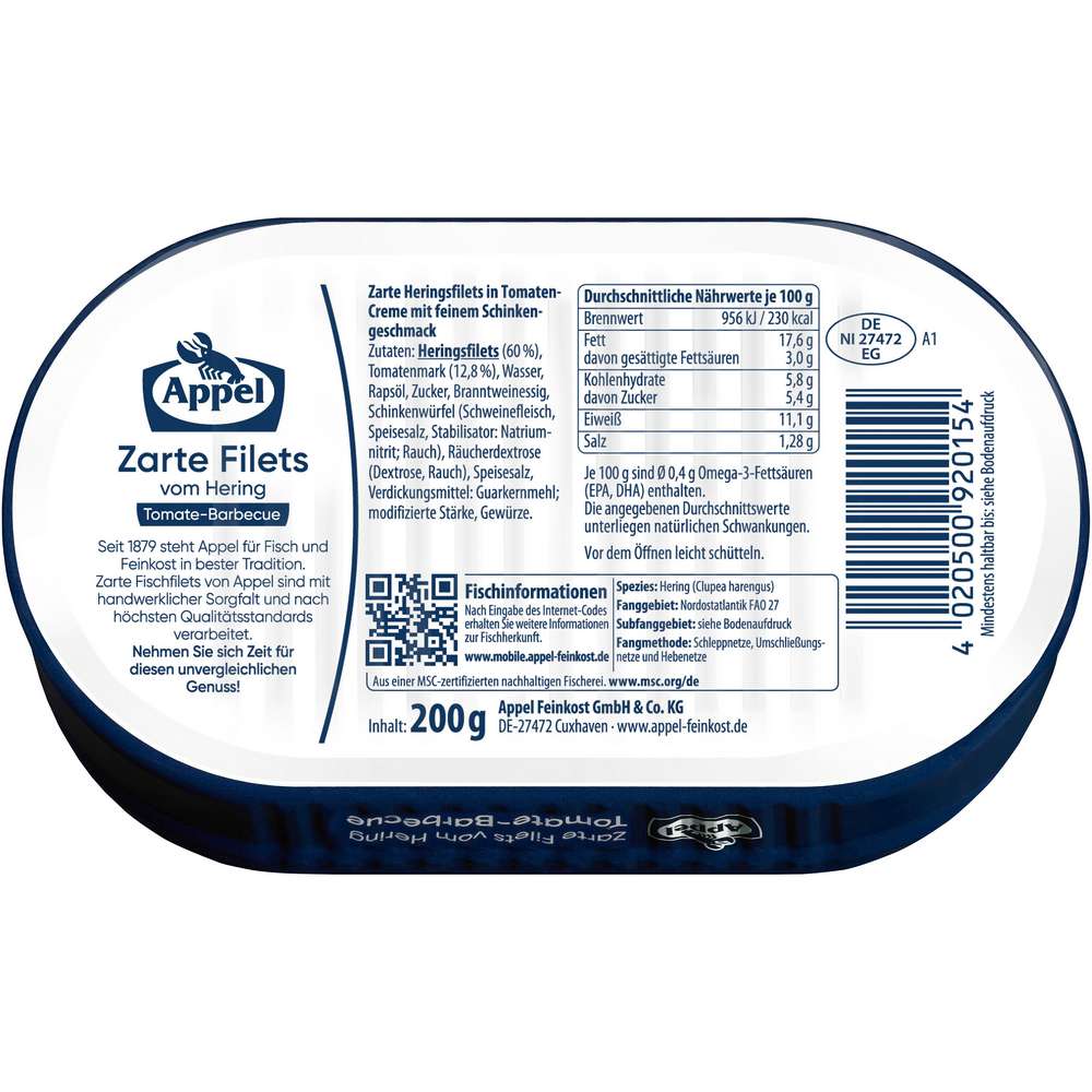 Produktabbildung Appel MSC Heringsfilets in Tomaten-BBQ-Soße