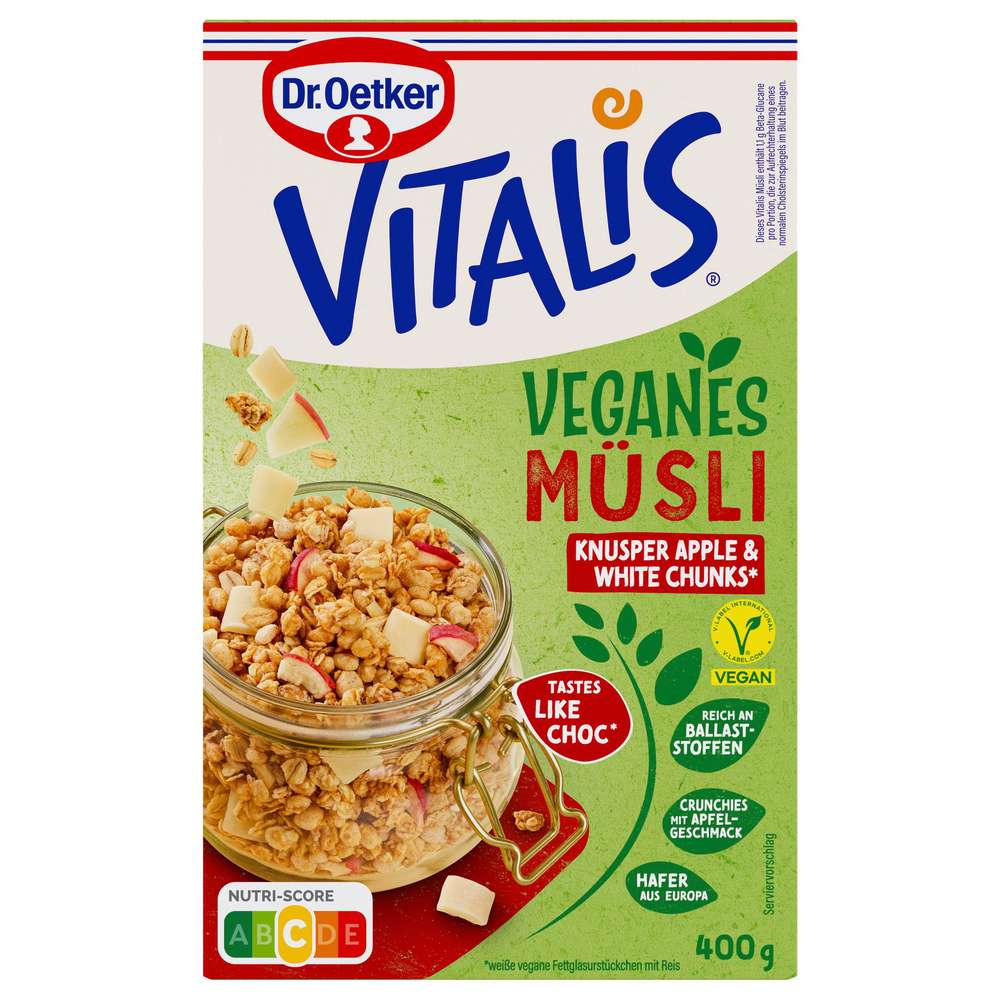 Produktabbildung Dr. Oetker Vitalis Knusper Müsli Vegan, Apple White Chunks