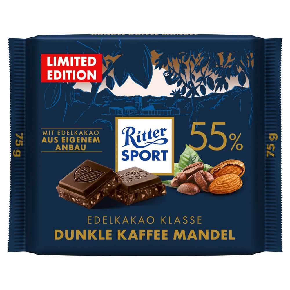 Produktabbildung Ritter Sport Tafelschokolade Kakao Klasse, Dunkle Kaffee-Mandel 55%