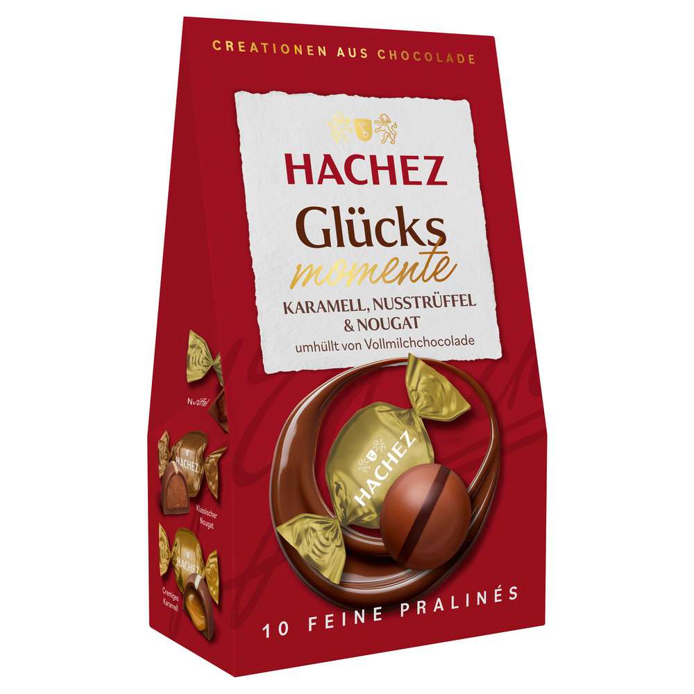 Produktabbildung Hachez Pralinen Glücksmomente, Karamell/Nusstrüffel/Nougat