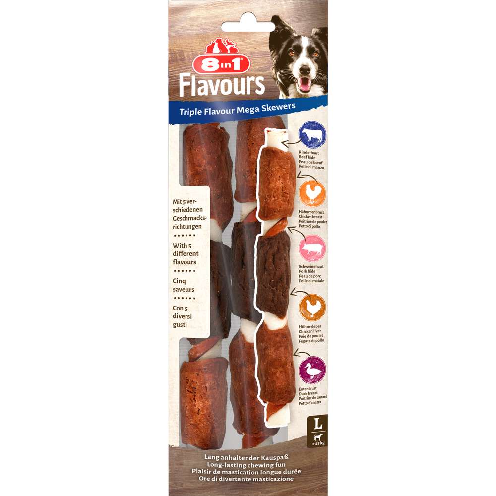Produktabbildung 8in1 Hunde-Snack Triple Flavour Kauknochen
