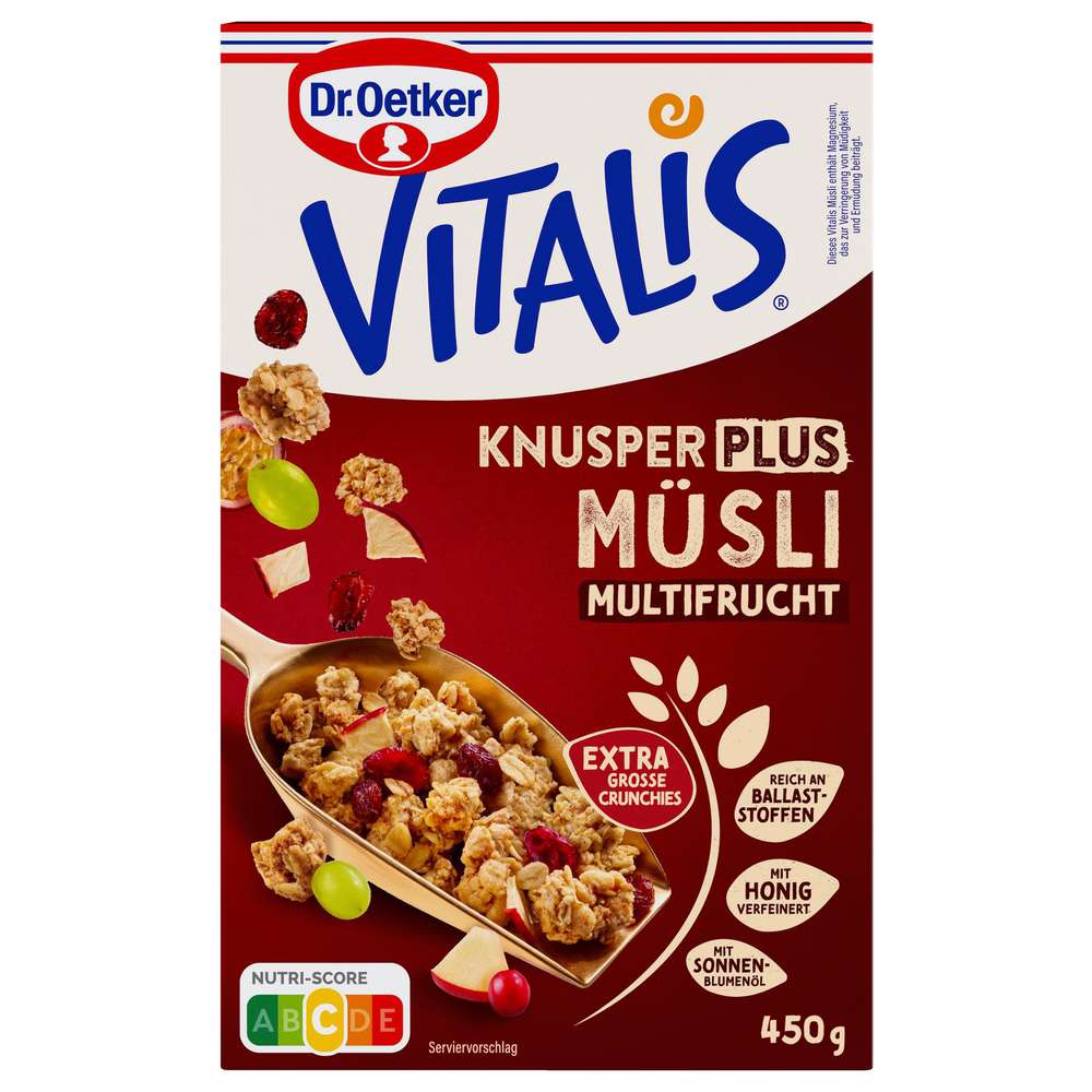 Produktabbildung Dr. Oetker Knusper-Müsli Vitalis, Plus Müsli, Multifrucht