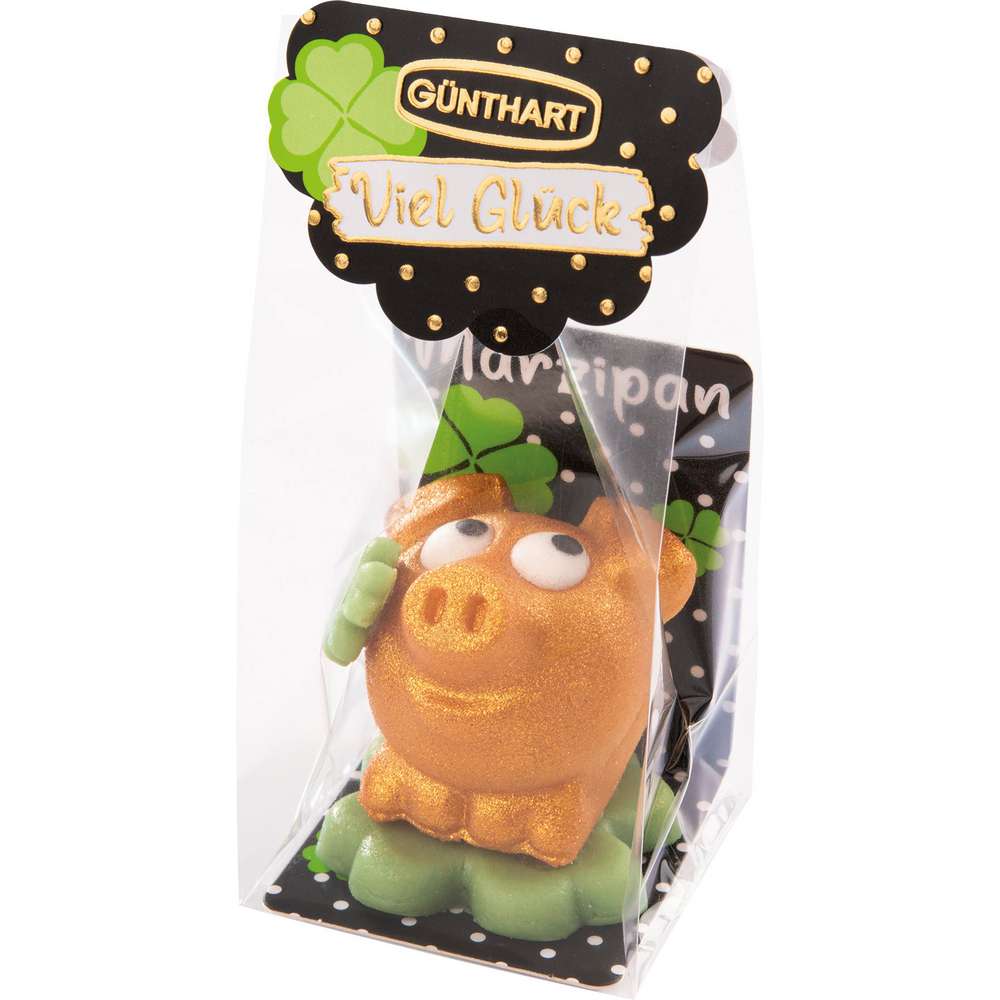 Produktabbildung Günthart Marzipan Schweinchen Gold