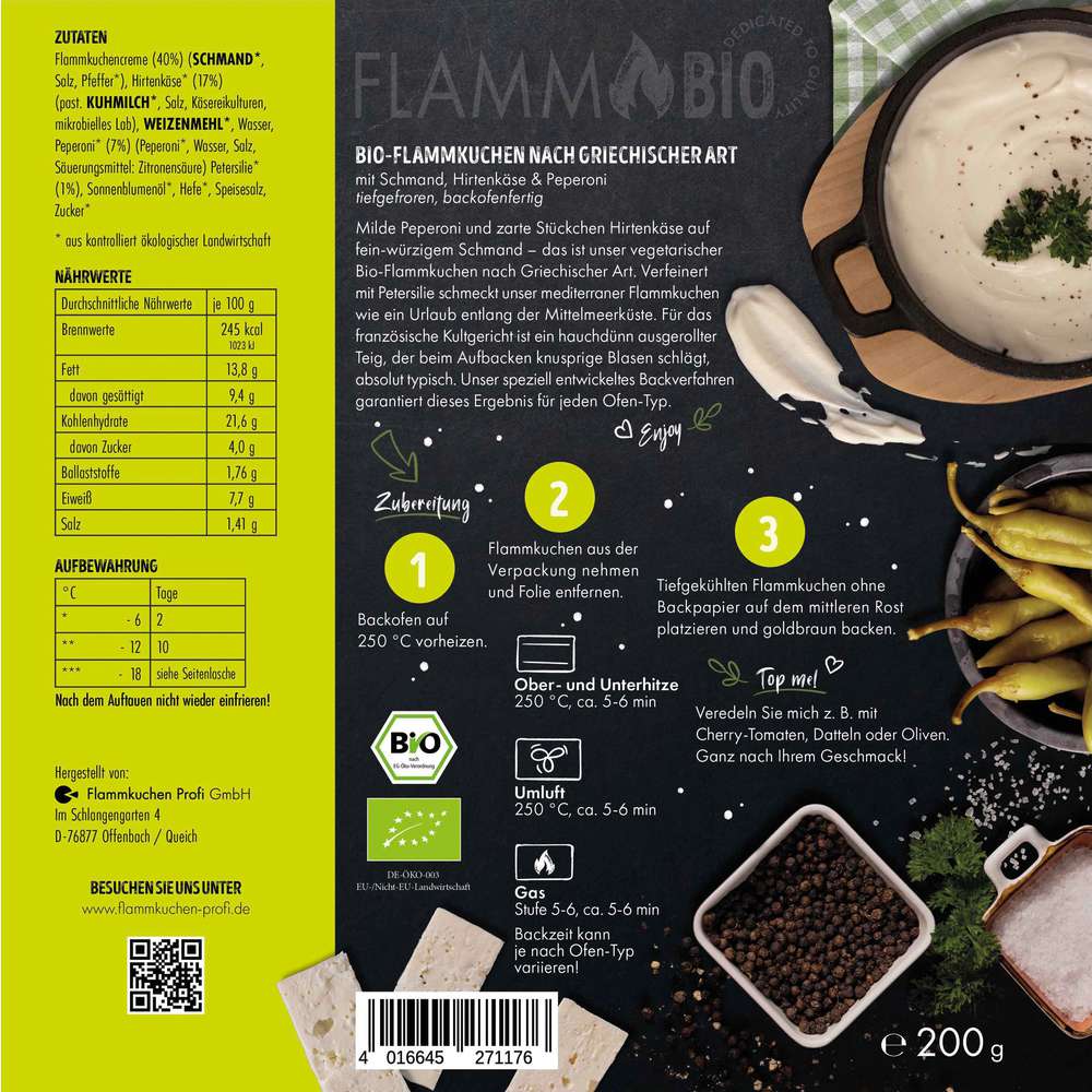 Produktabbildung Flammkuchen Profi Bio Flammkuchen griechische Art, tiefgekühlt