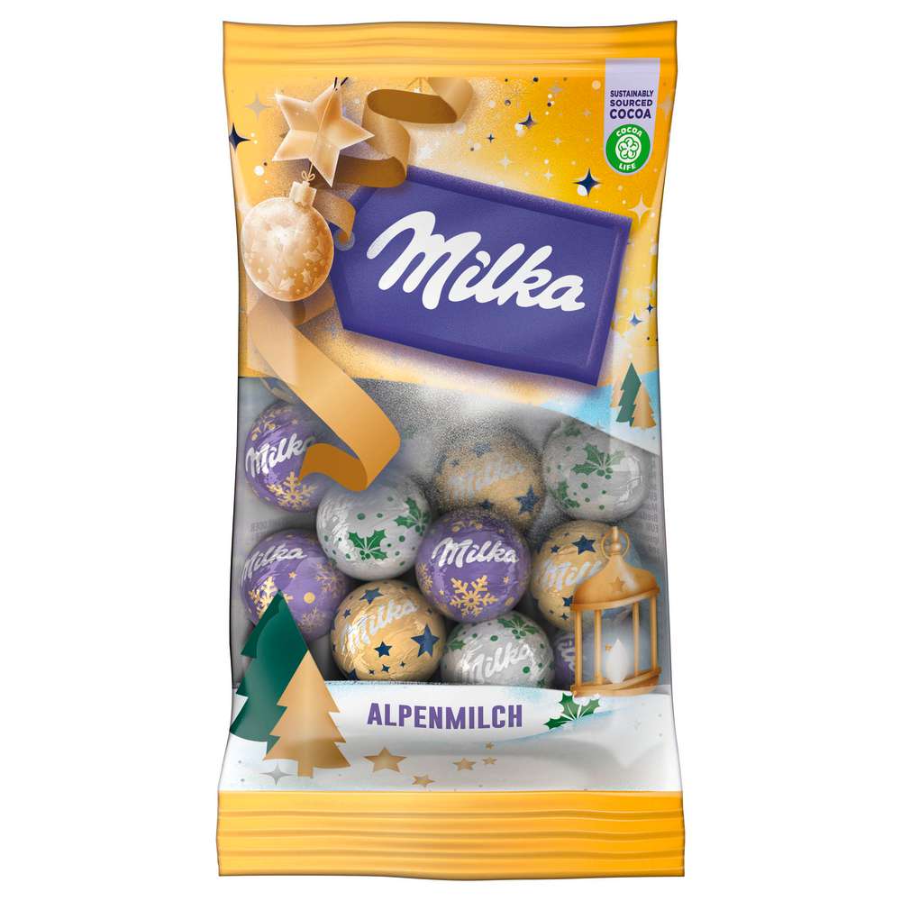 Produktabbildung Milka Weihnachtskugeln Alpenmilch