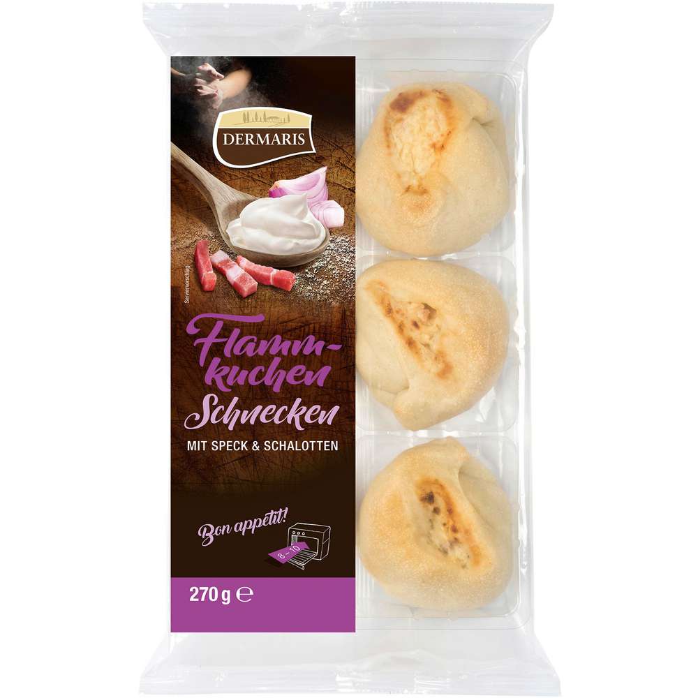 Produktabbildung Dermaris Aufback-Flammkuchenschnecken Elsässer Art, Speck & Schalotten